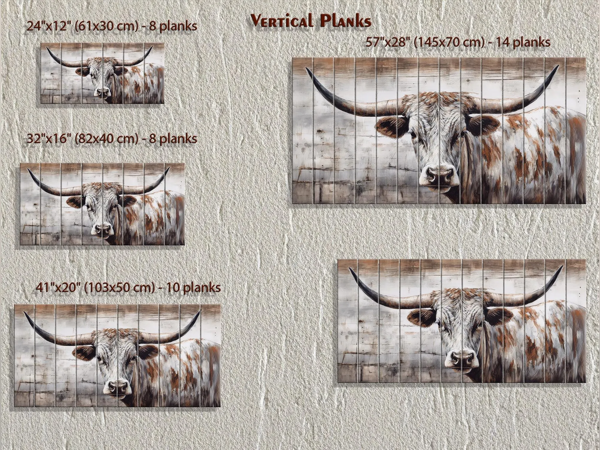 Spotted Longhorn Cow On White Distressed Wood Wall Art