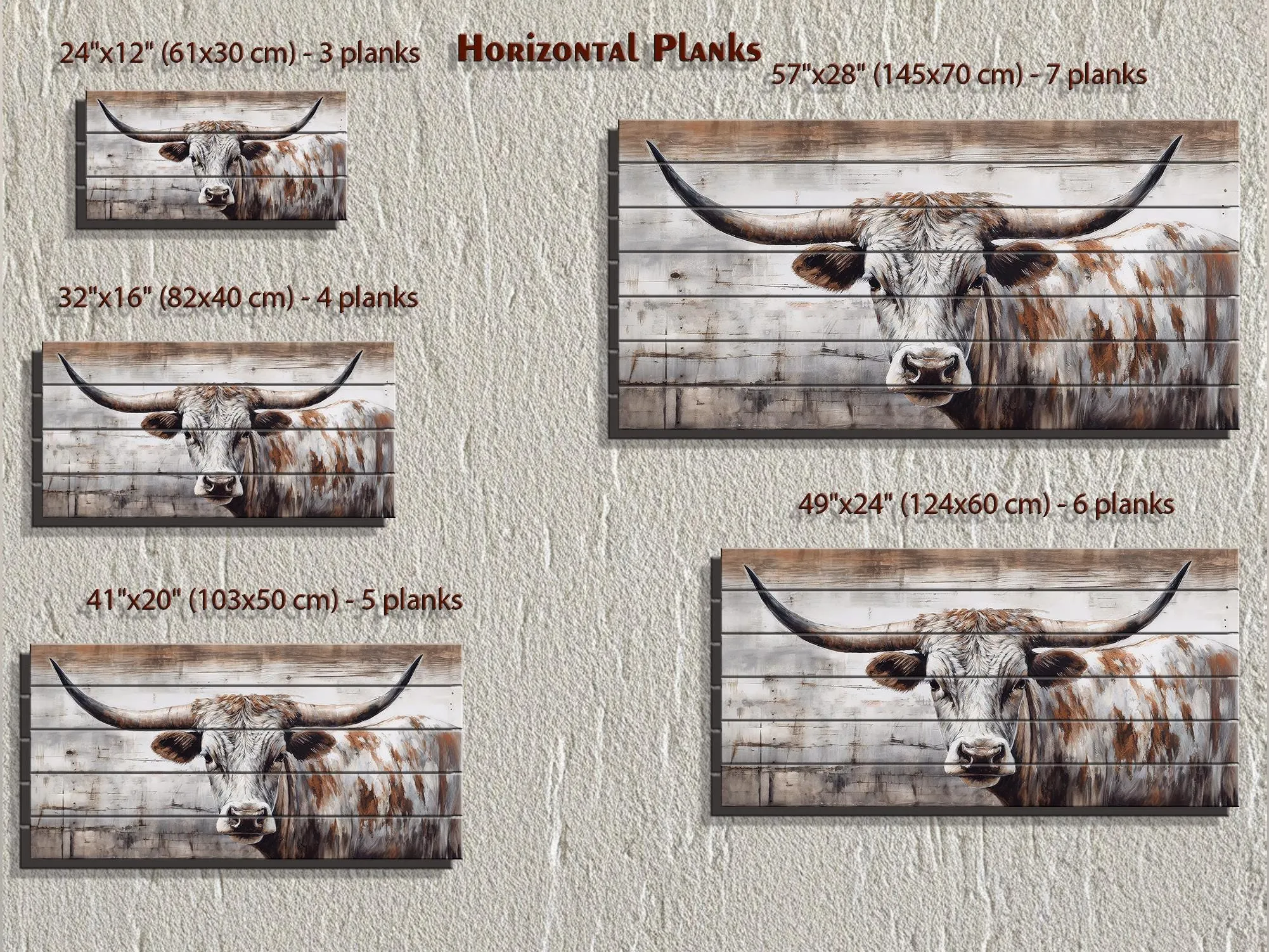 Spotted Longhorn Cow On White Distressed Wood Wall Art