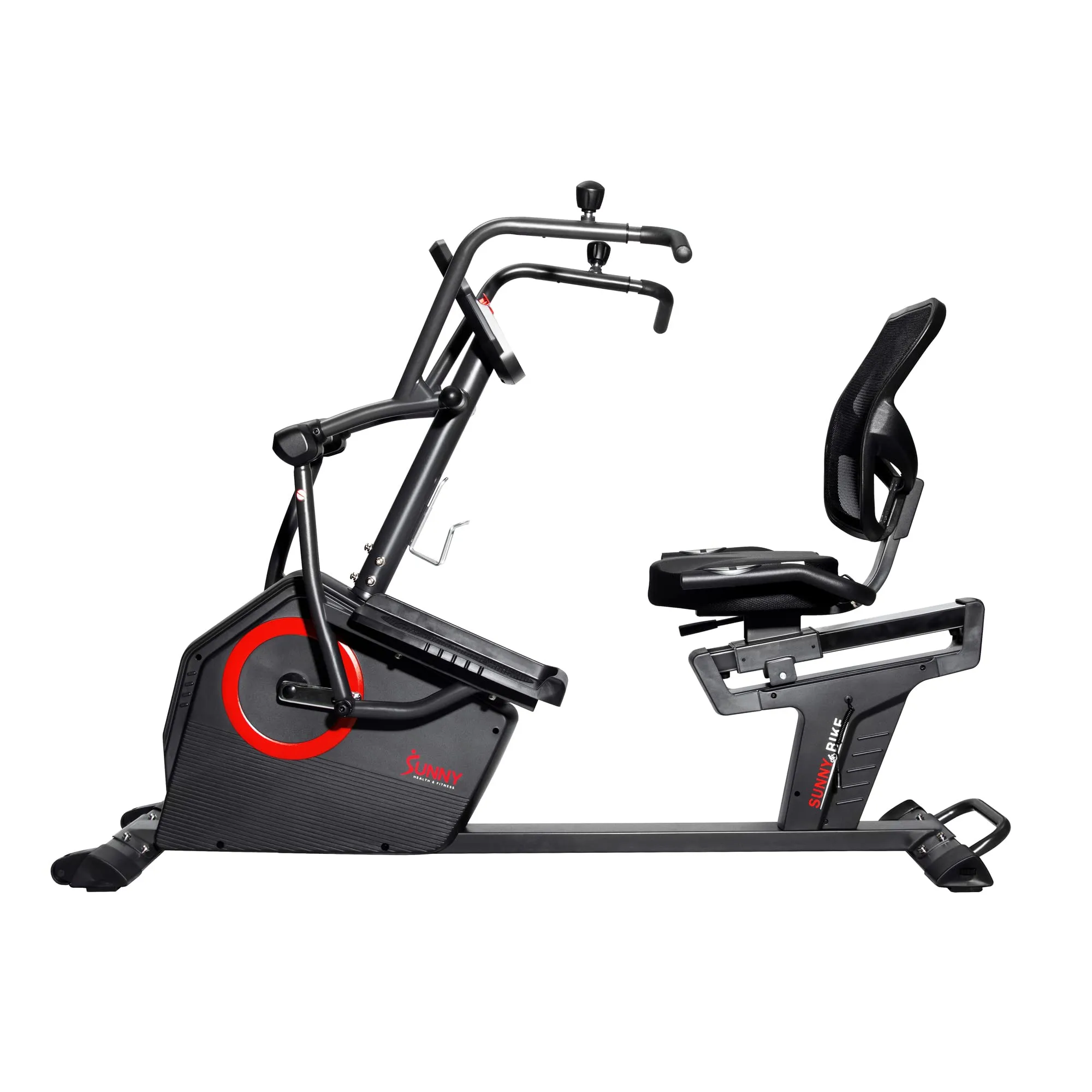 Sunny Health & Fitness Electromagnetic Recumbent Cross Trainer Exercise Elliptical Bike w/ Arm Exercisers, Easy Access Seat & Exclusive SunnyFit® App Enhanced Bluetooth Connectivity - SF-RBE4886SMART