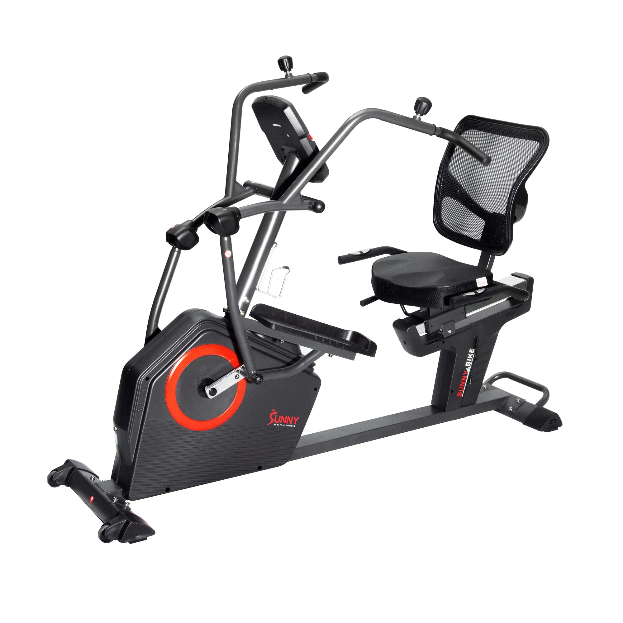 Sunny Health & Fitness Electromagnetic Recumbent Cross Trainer Exercise Elliptical Bike w/ Arm Exercisers, Easy Access Seat & Exclusive SunnyFit® App Enhanced Bluetooth Connectivity - SF-RBE4886SMART