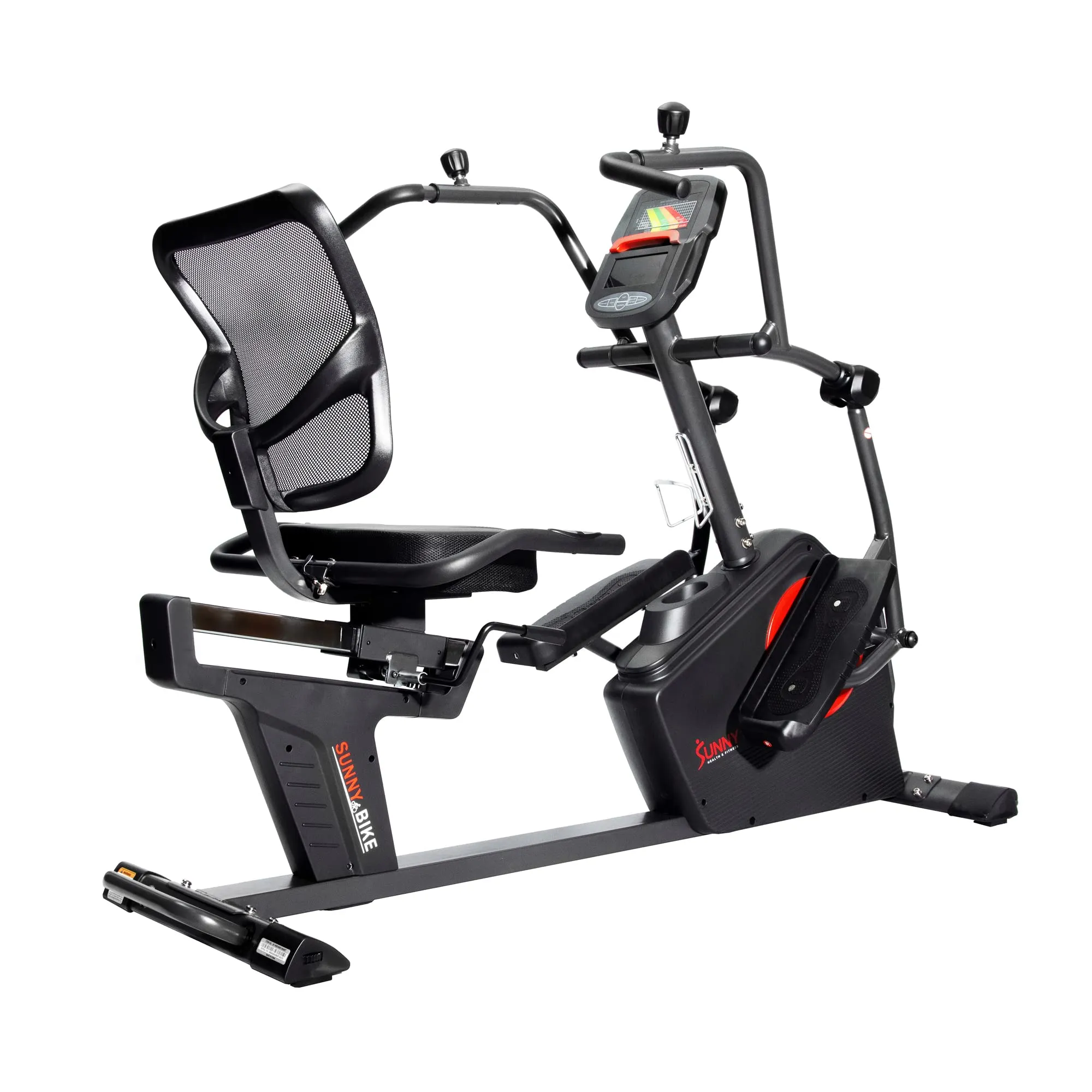 Sunny Health & Fitness Electromagnetic Recumbent Cross Trainer Exercise Elliptical Bike w/ Arm Exercisers, Easy Access Seat & Exclusive SunnyFit® App Enhanced Bluetooth Connectivity - SF-RBE4886SMART