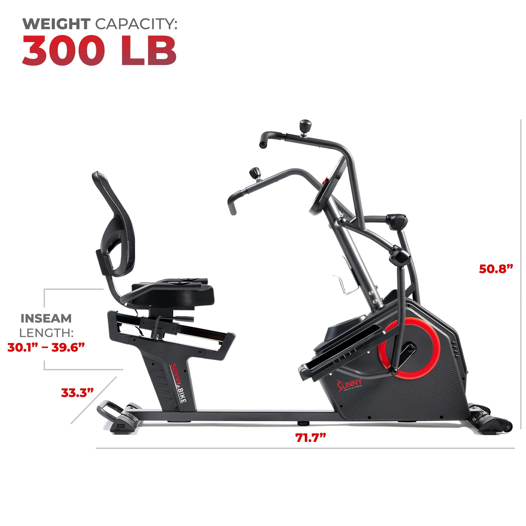 Sunny Health & Fitness Electromagnetic Recumbent Cross Trainer Exercise Elliptical Bike w/ Arm Exercisers, Easy Access Seat & Exclusive SunnyFit® App Enhanced Bluetooth Connectivity - SF-RBE4886SMART
