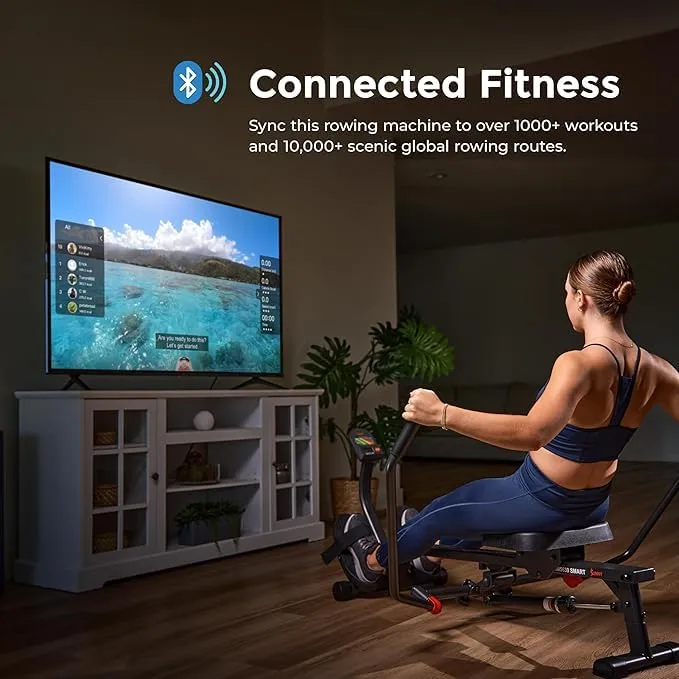 Sunny Health & Fitness Smart Compact Full Motion Rowing Machine, Full-Body Workout, Extra-Long Rail, 350 LB Weight Capacity and Free SunnyFit® App Enhanced Bluetooth Connectivity SF-RW5639SMART