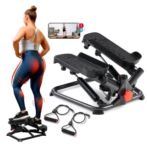 Sunny Health & Fitness Smart Twist Stepper Machine Workout Cardio Equipment Gym Mini Stair Master Climber Thigh Space Squat Twist Stepper Advanced Twisted Resistance Bands - SF-S0979SMART