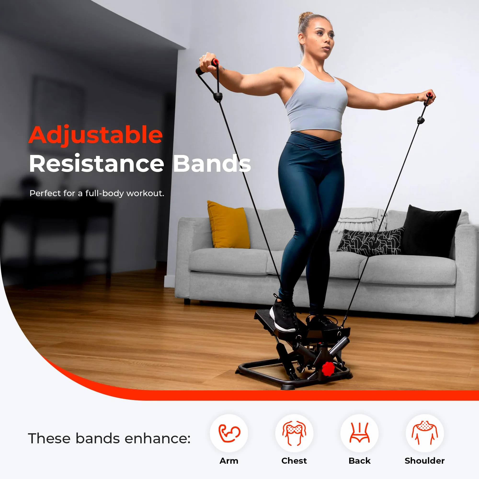 Sunny Health & Fitness Smart Twist Stepper Machine Workout Cardio Equipment Gym Mini Stair Master Climber Thigh Space Squat Twist Stepper Advanced Twisted Resistance Bands - SF-S0979SMART