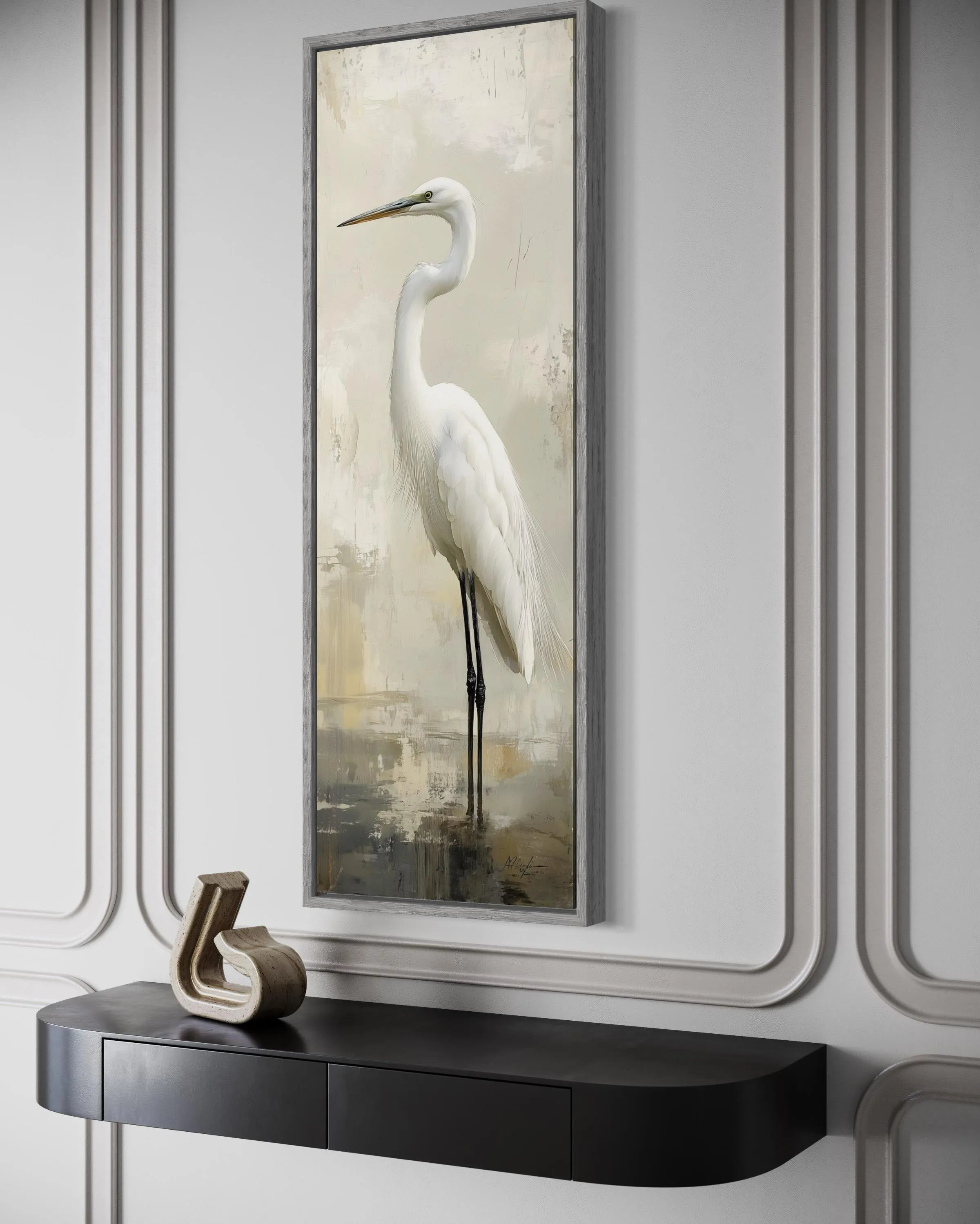 Tall Narrow Great Egret Vertical Wall Art