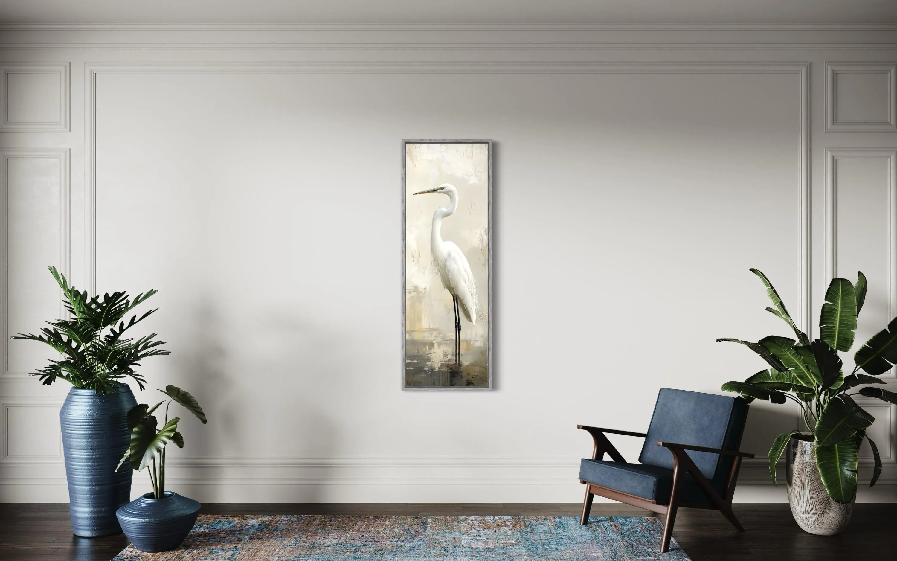 Tall Narrow Great Egret Vertical Wall Art