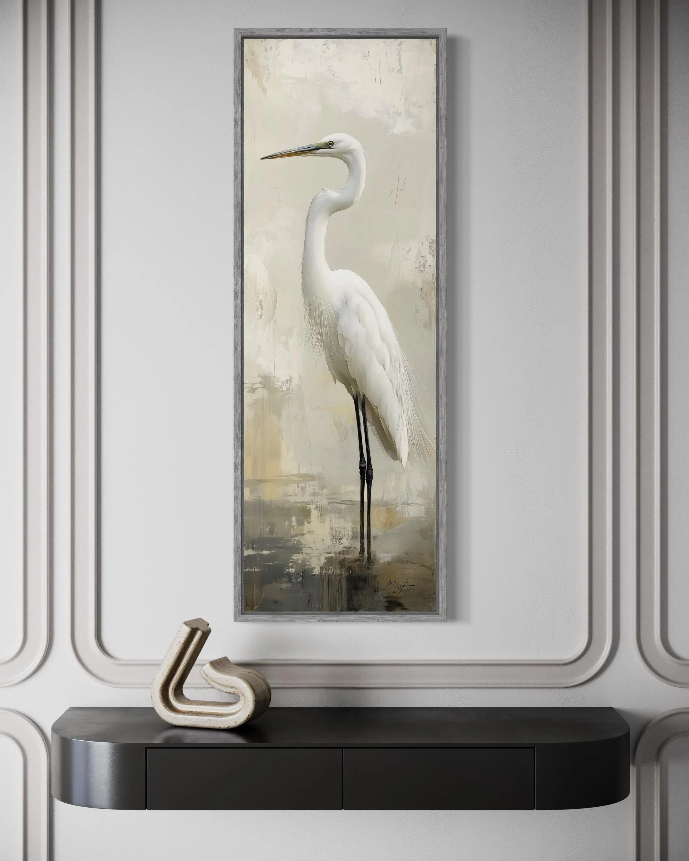 Tall Narrow Great Egret Vertical Wall Art