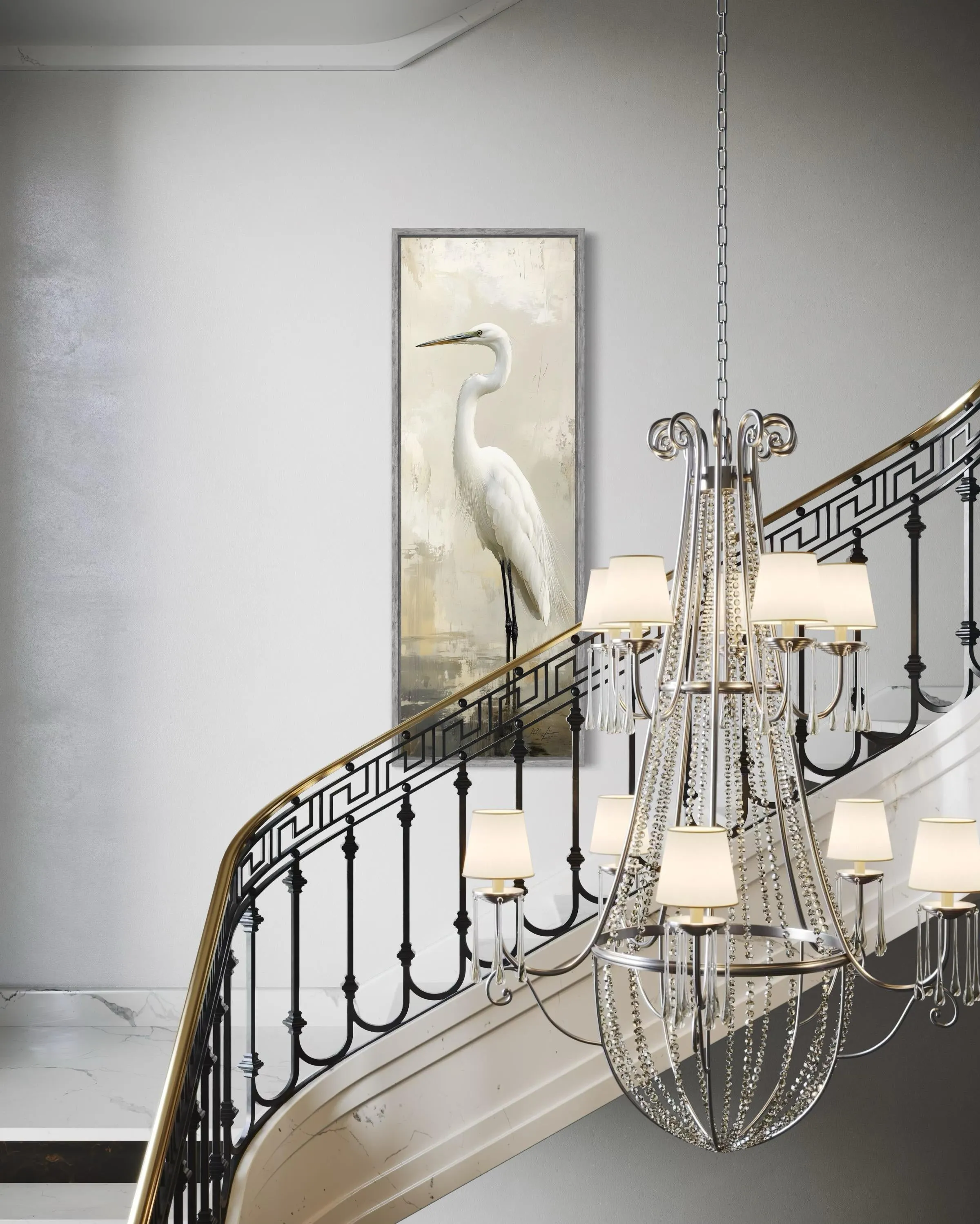 Tall Narrow Great Egret Vertical Wall Art