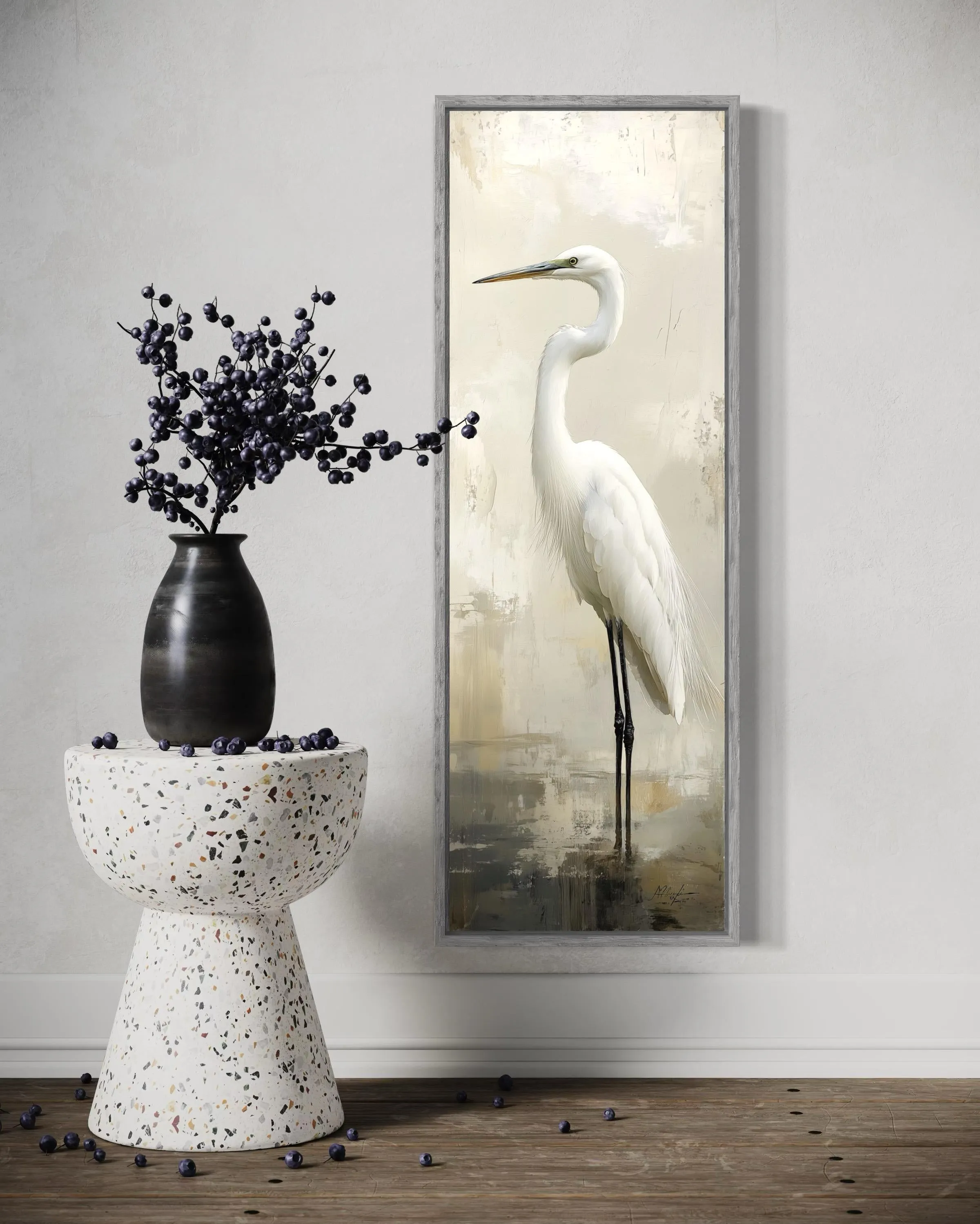 Tall Narrow Great Egret Vertical Wall Art
