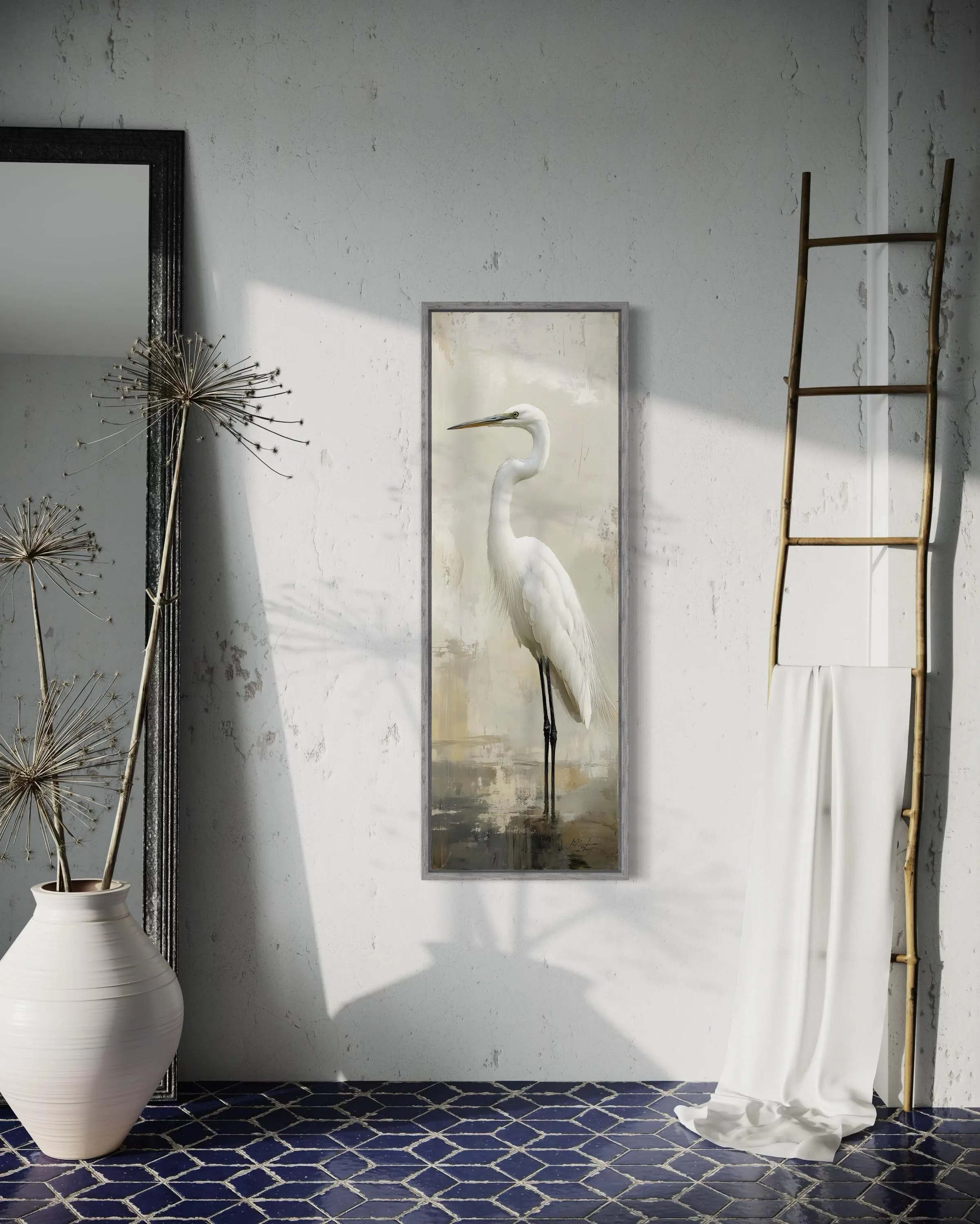 Tall Narrow Great Egret Vertical Wall Art