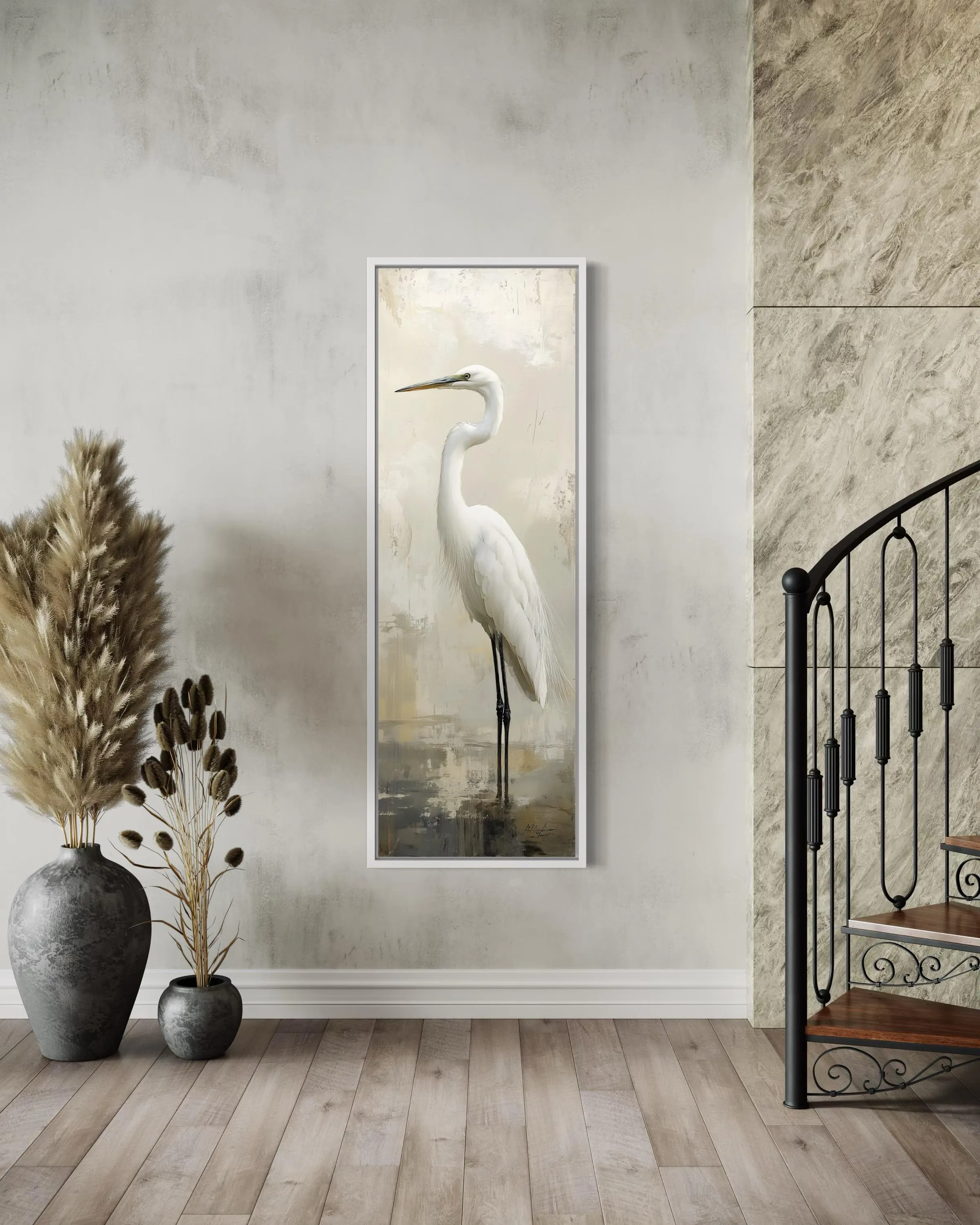Tall Narrow Great Egret Vertical Wall Art
