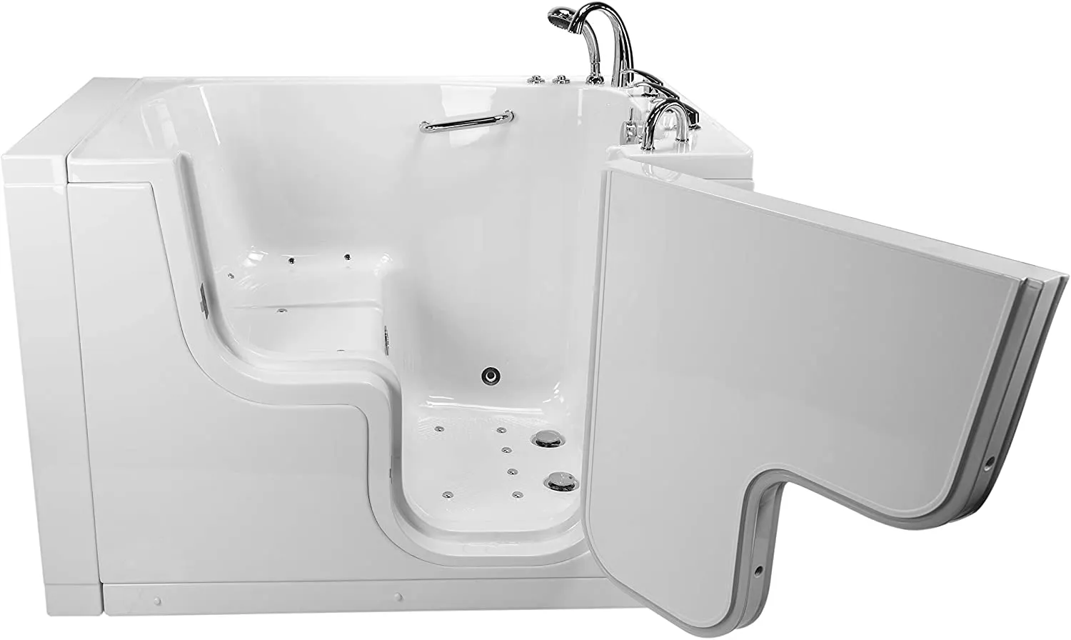 Transfer 36x55 Acrylic Air and Hydro Massage with Microbubble Therapy and Heated Seat Walk-In Bathtub with Right Outward Swing Door, 5 Piece Fast Fill Faucet, 2" Dual Drain