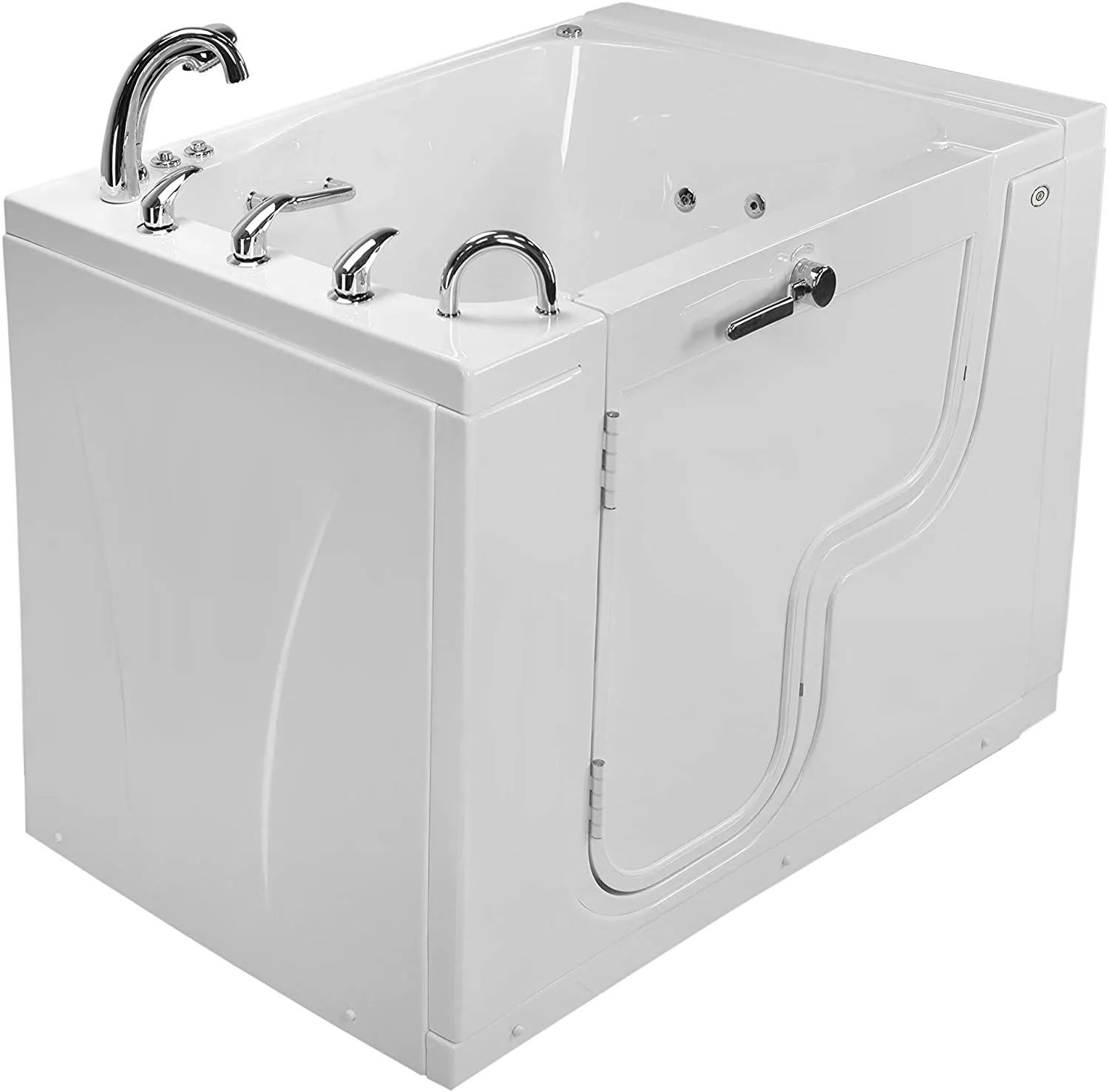Transfer 36x55 Acrylic Hydro Massage, Microbubble and Heated Seat Walk-In Bathtub with Left Outward Swing Door, 5 Piece Fast Fill Faucet, 2" Dual Drain