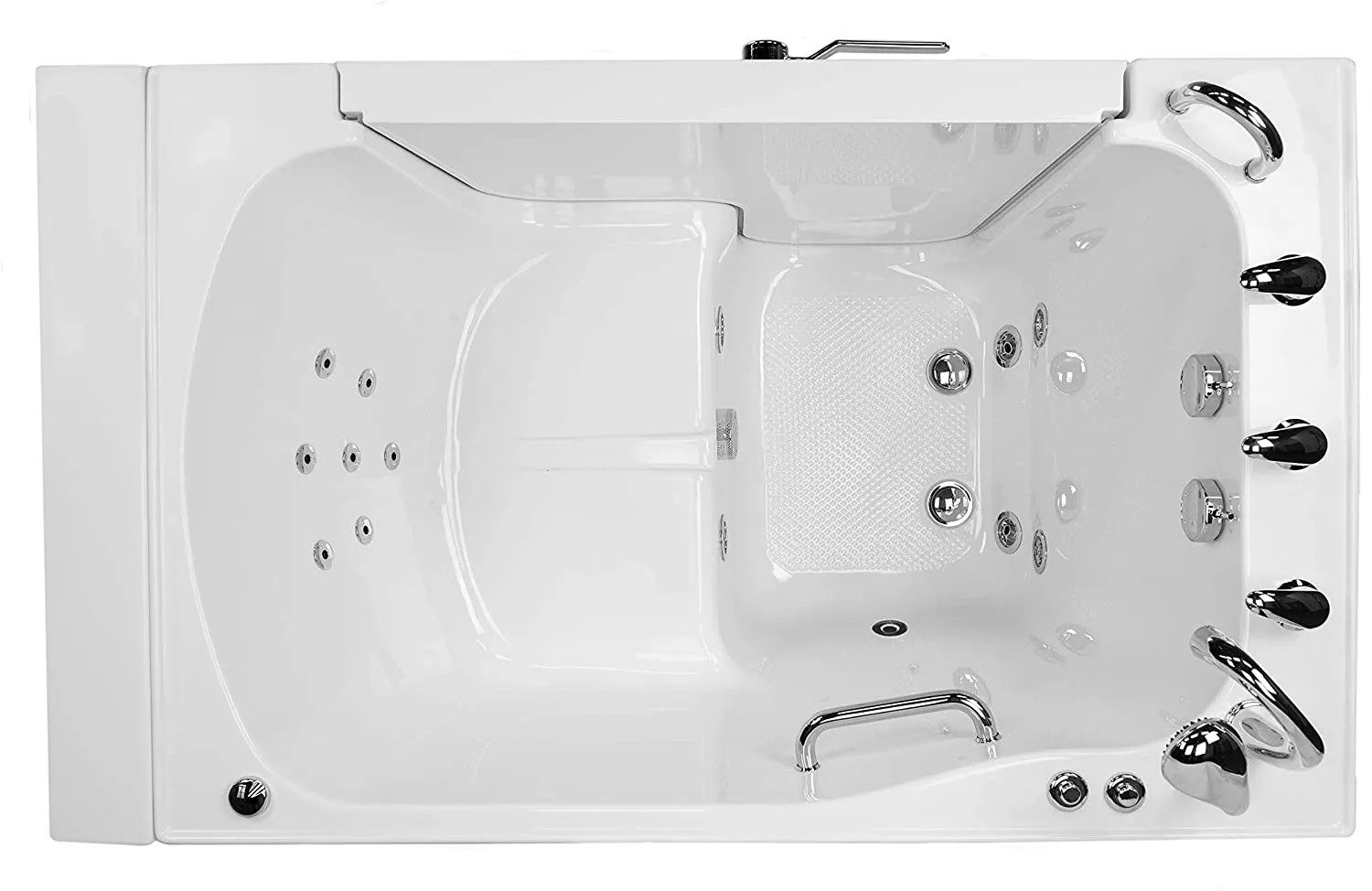 Transfer 36x55 Acrylic Hydro Massage, Microbubble and Heated Seat Walk-In Bathtub with Left Outward Swing Door, 5 Piece Fast Fill Faucet, 2" Dual Drain