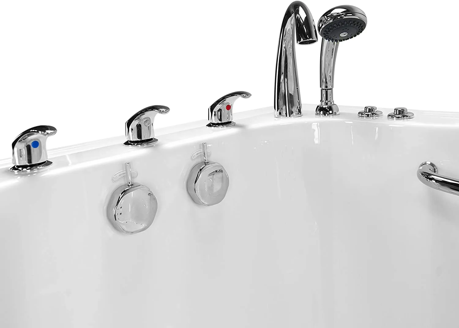 Transfer 36x55 Acrylic Hydro Massage, Microbubble and Heated Seat Walk-In Bathtub with Left Outward Swing Door, 5 Piece Fast Fill Faucet, 2" Dual Drain