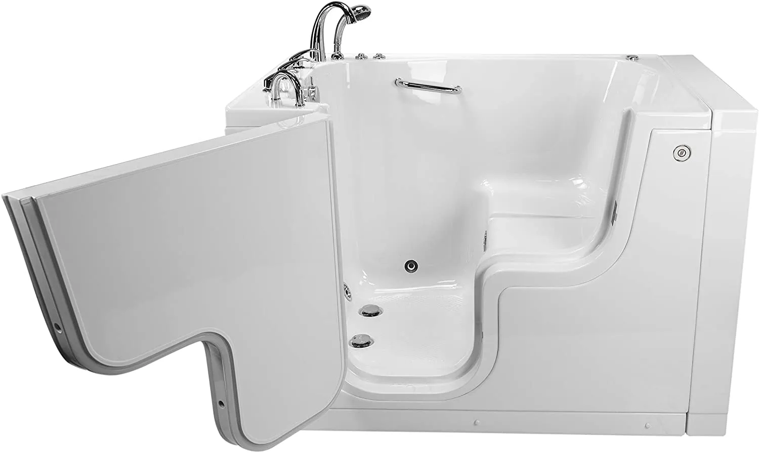 Transfer 36x55 Acrylic Hydro Massage, Microbubble and Heated Seat Walk-In Bathtub with Left Outward Swing Door, 5 Piece Fast Fill Faucet, 2" Dual Drain