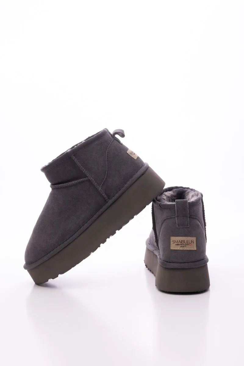 Ultra Mini Platform Low Ankle Boot - Grey