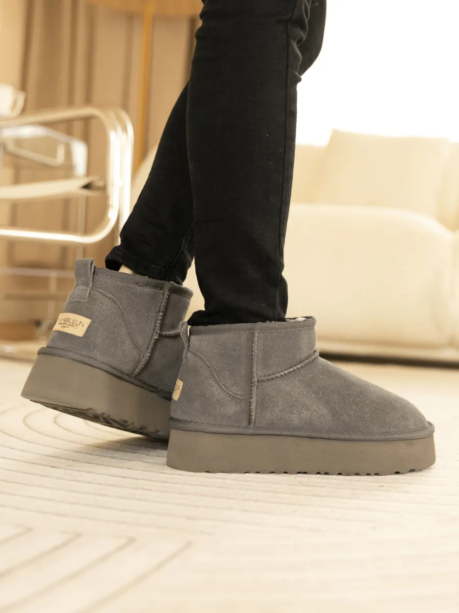 Ultra Mini Platform Low Ankle Boot - Grey
