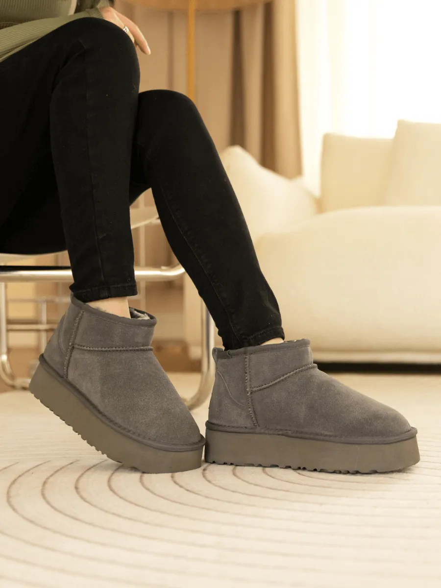Ultra Mini Platform Low Ankle Boot - Grey
