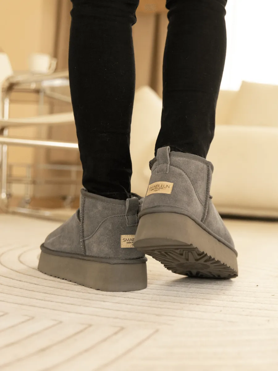 Ultra Mini Platform Low Ankle Boot - Grey