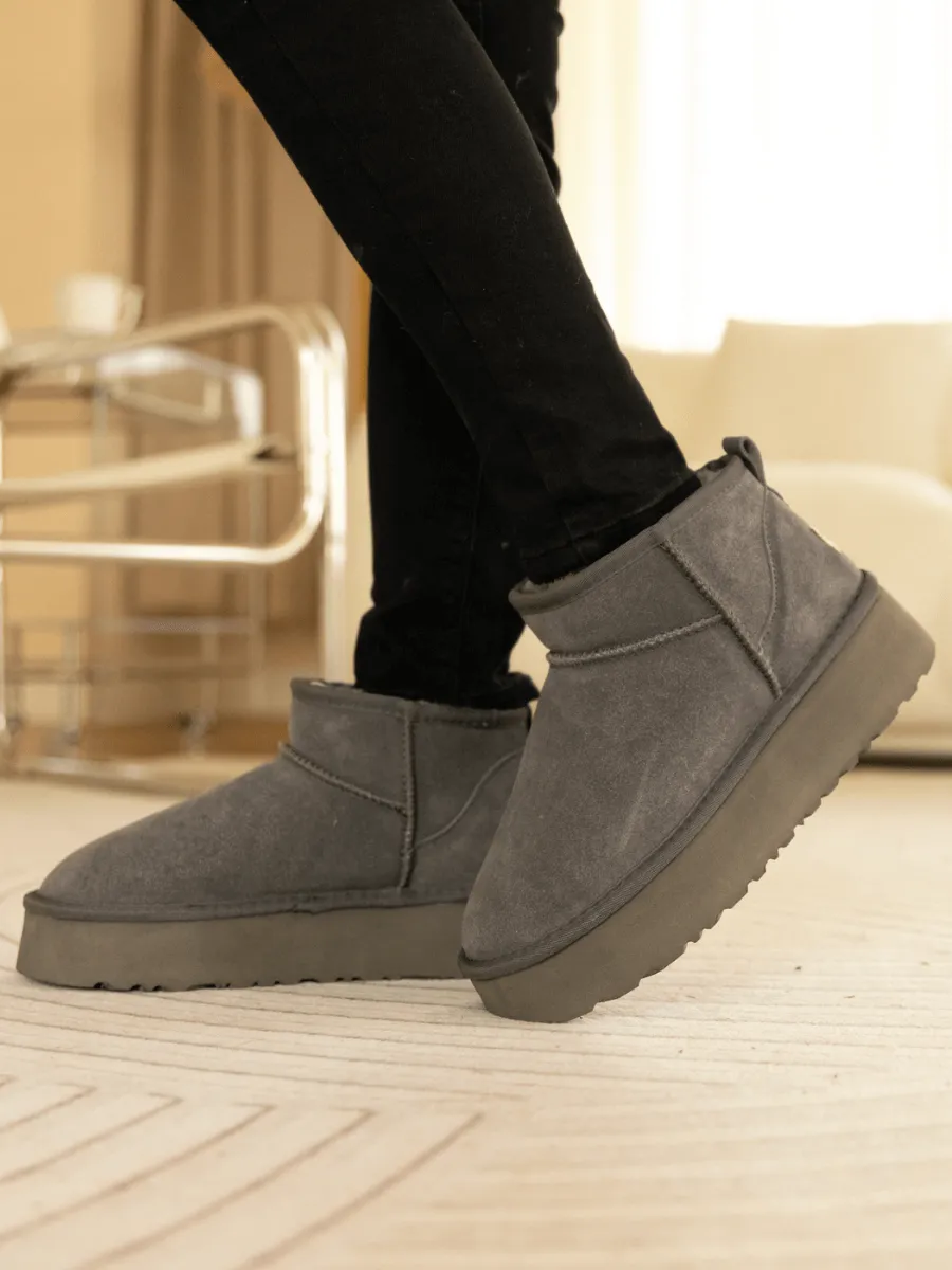 Ultra Mini Platform Low Ankle Boot - Grey