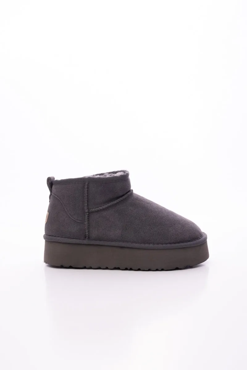 Ultra Mini Platform Low Ankle Boot - Grey
