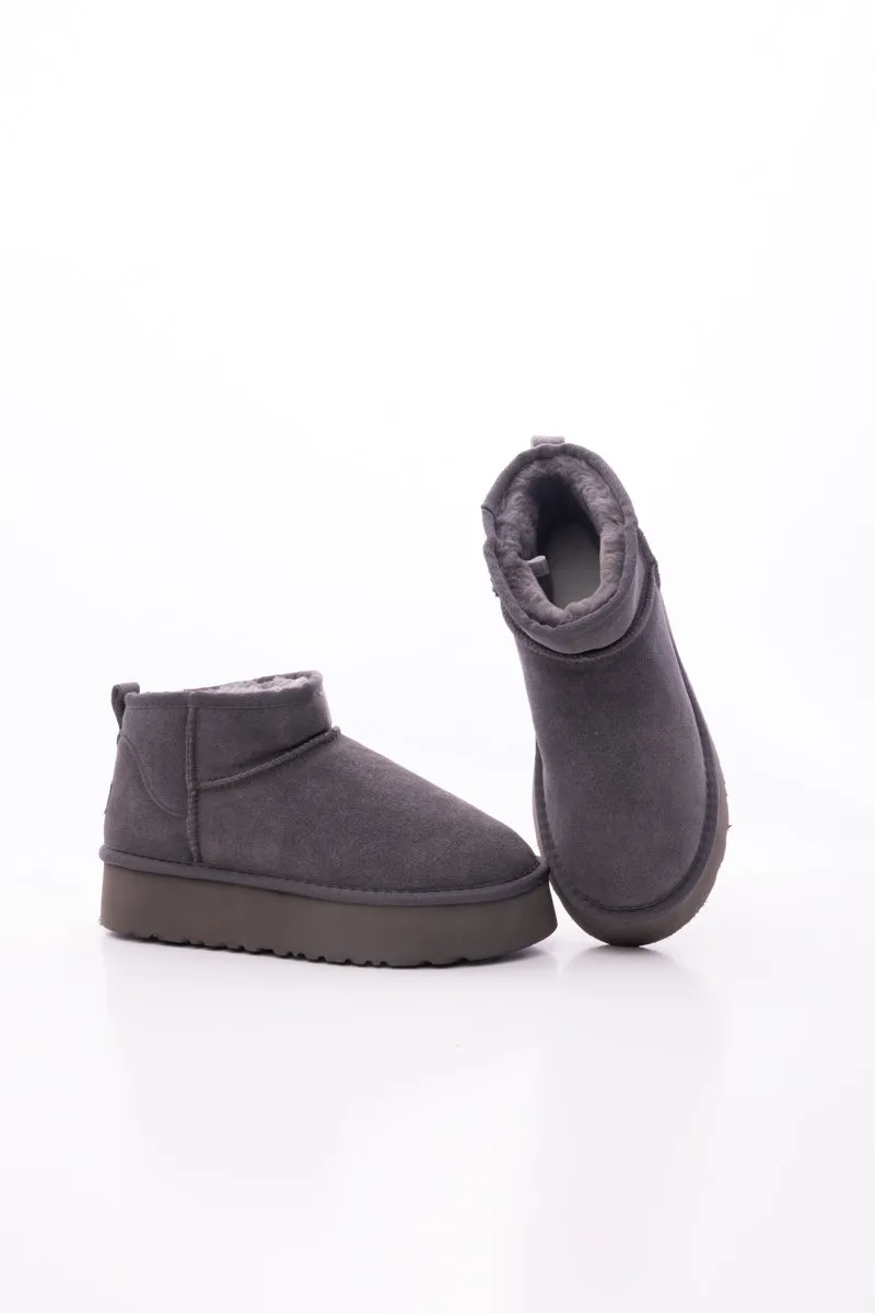 Ultra Mini Platform Low Ankle Boot - Grey