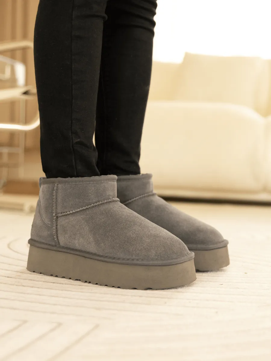Ultra Mini Platform Low Ankle Boot - Grey