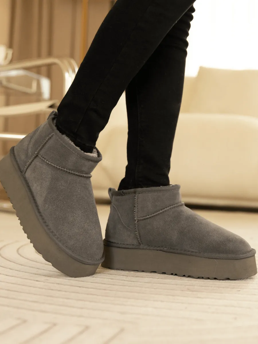 Ultra Mini Platform Low Ankle Boot - Grey