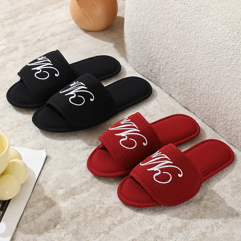 Unisex Soft Wooden Floor Slipper with Magic Tape, Japanese Style Couples Home Slippers for Indoor Use
