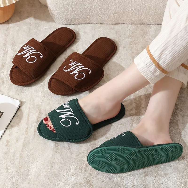 Unisex Soft Wooden Floor Slipper with Magic Tape, Japanese Style Couples Home Slippers for Indoor Use