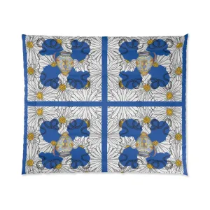 White Daisy Ladies in Blue Comforter