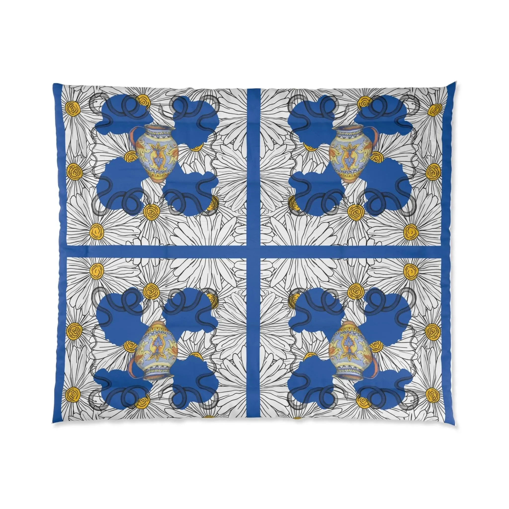 White Daisy Ladies in Blue Comforter