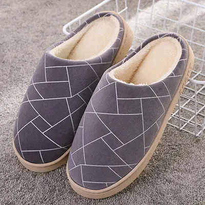 Winter House Slippers with Warm Plush and Geometry Print