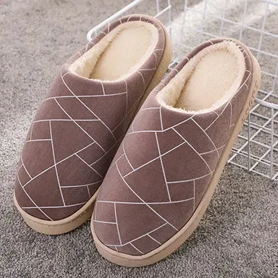 Winter House Slippers with Warm Plush and Geometry Print