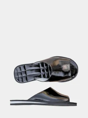 Women's black patent slippers Model 1117 Cowhide Leather