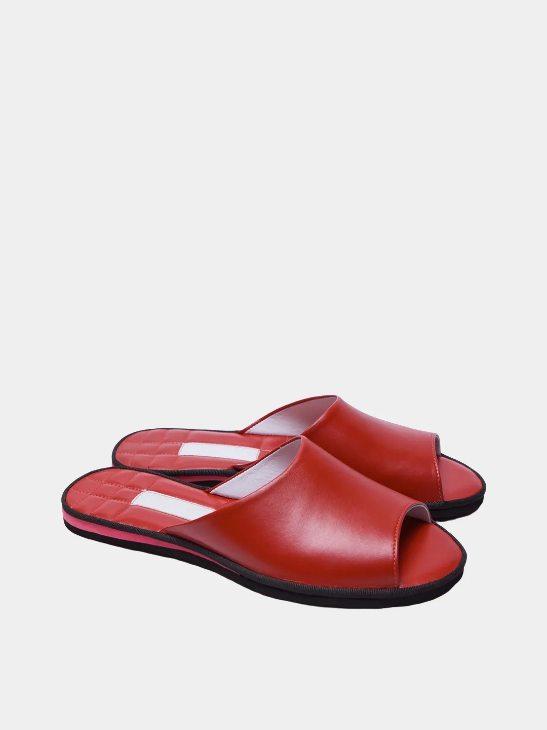 Women's red slippers Model 1115 Cowhide Leather