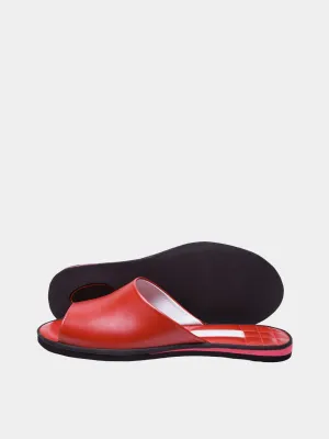 Women's red slippers Model 1115 Cowhide Leather