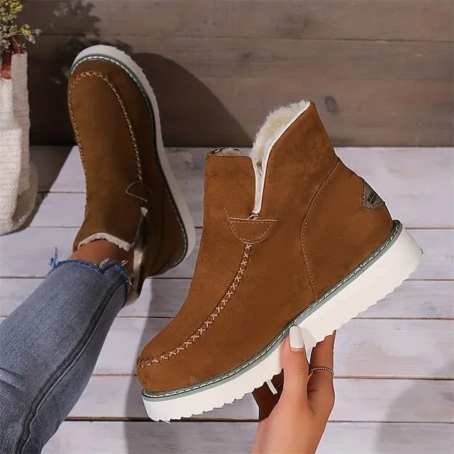 Women's Winter Ankle Boots with Faux Fur Lining and Platform Sole - Cozy and Stylish for Cold Weather