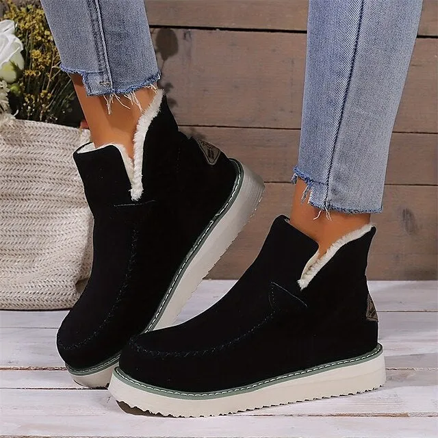 Women's Winter Ankle Boots with Faux Fur Lining and Platform Sole - Cozy and Stylish for Cold Weather