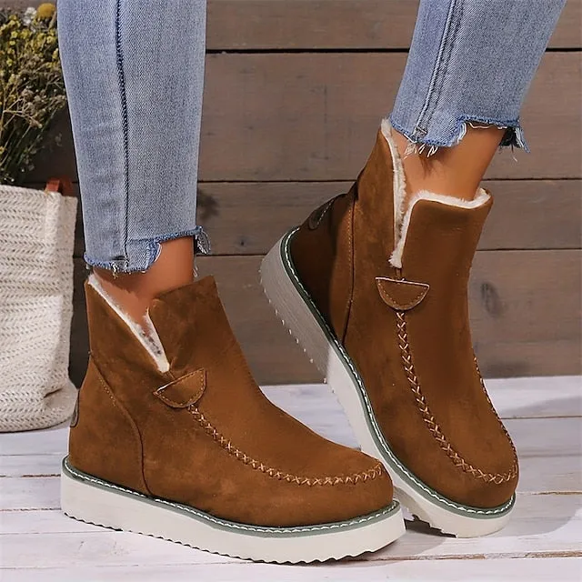 Women's Winter Ankle Boots with Faux Fur Lining and Platform Sole - Cozy and Stylish for Cold Weather