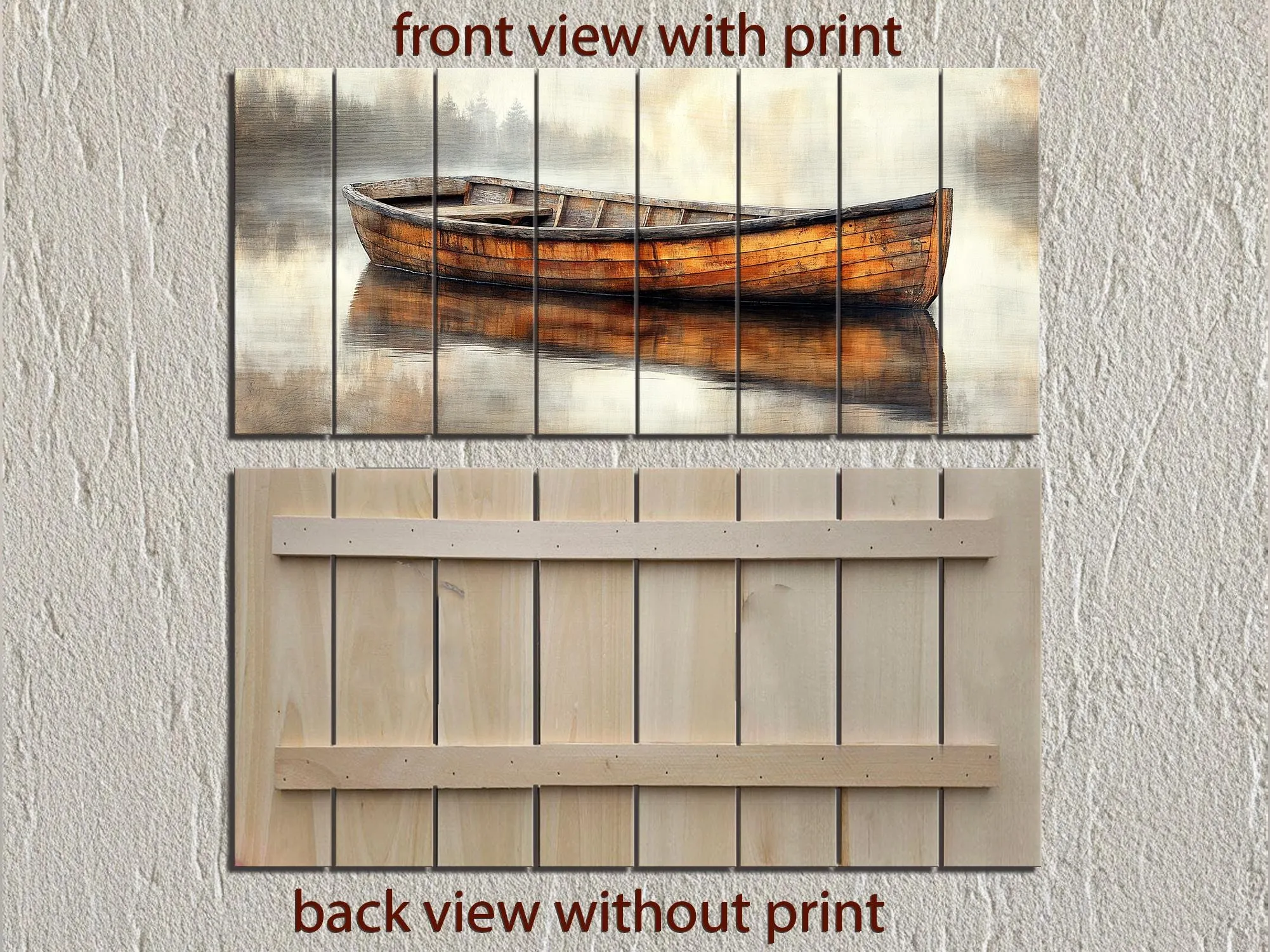 Wooden Canoe In The Lake Real Wood Wall Art