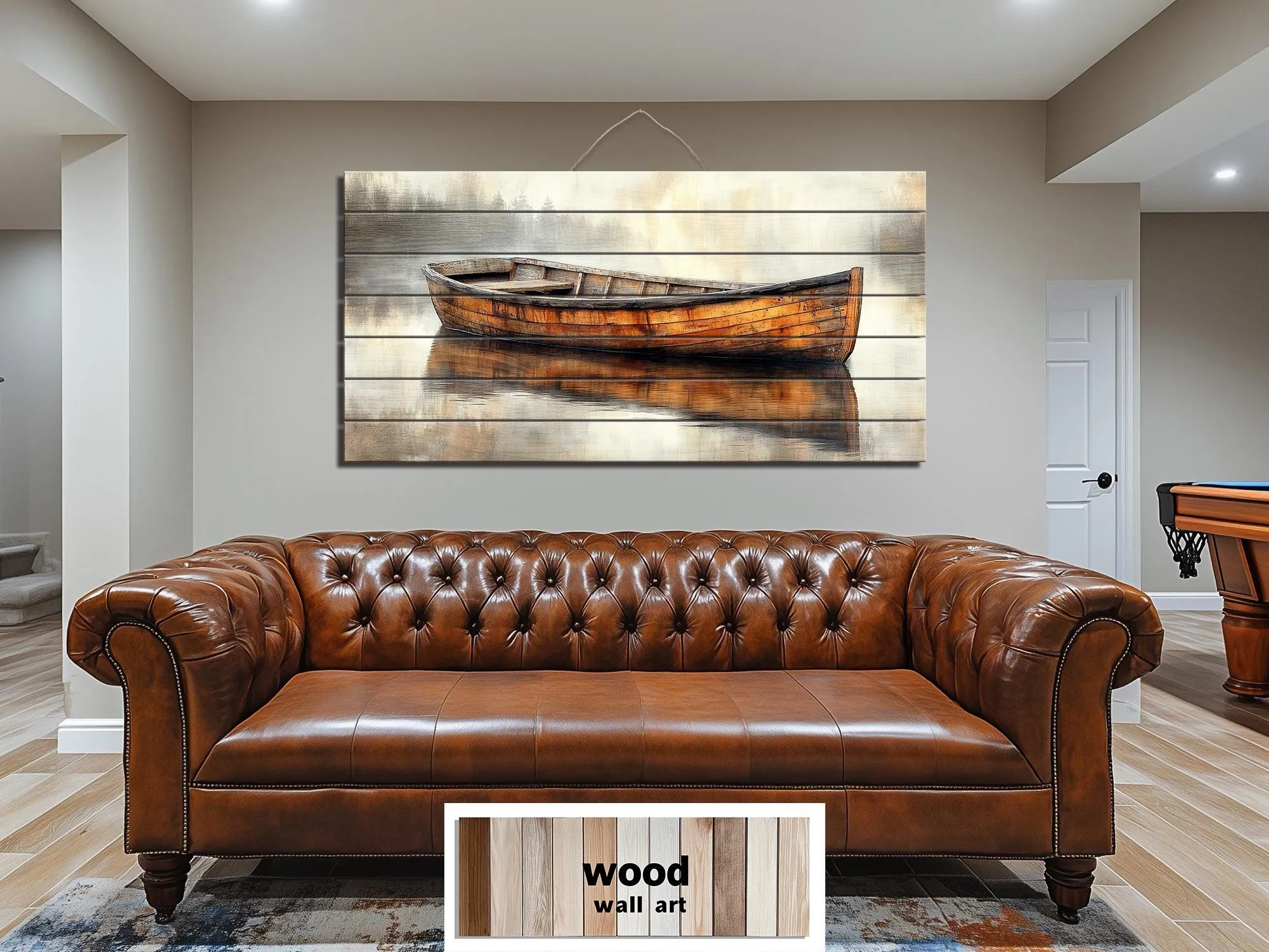 Wooden Canoe In The Lake Real Wood Wall Art