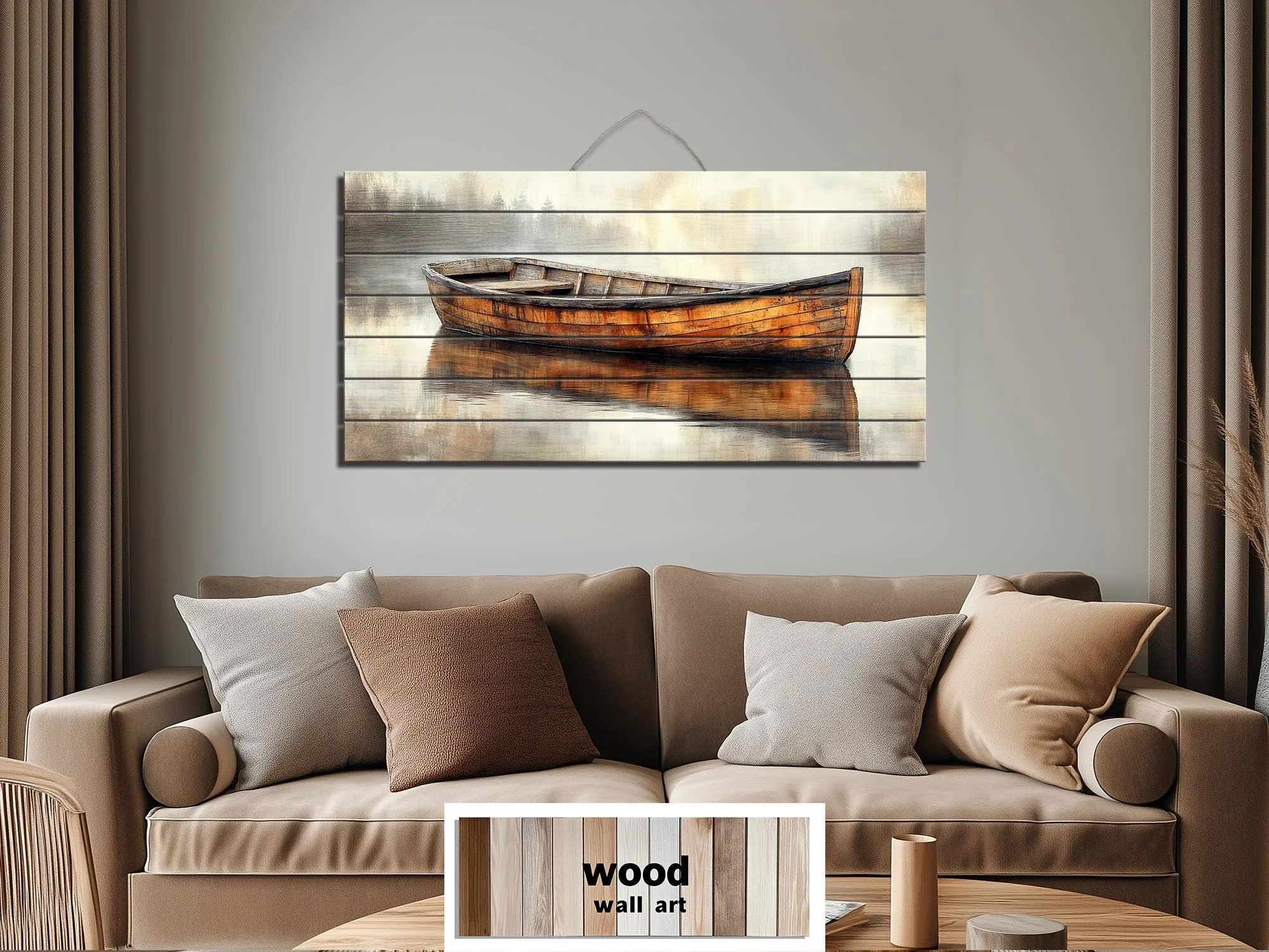 Wooden Canoe In The Lake Real Wood Wall Art